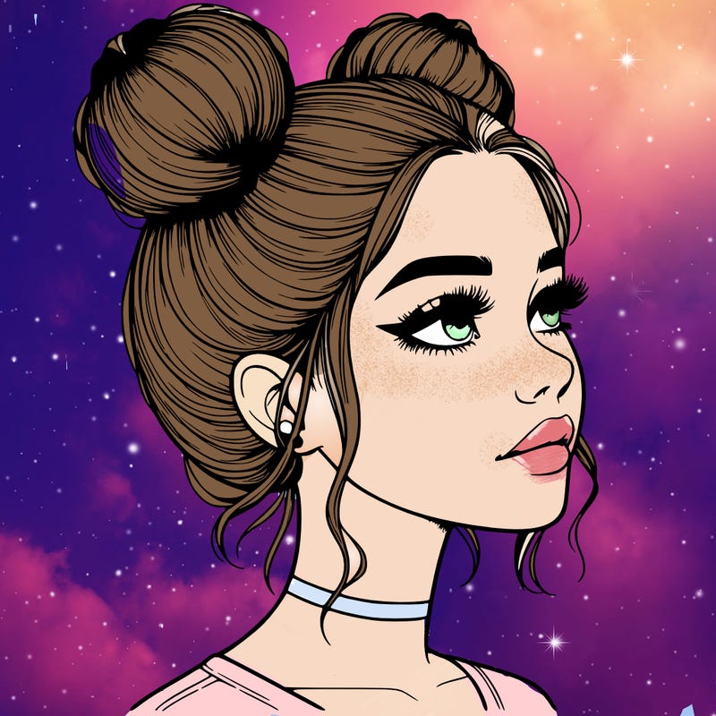 realistic girl with buns on the top of her head