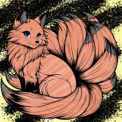 realistic detailed 9 tailed anime fox