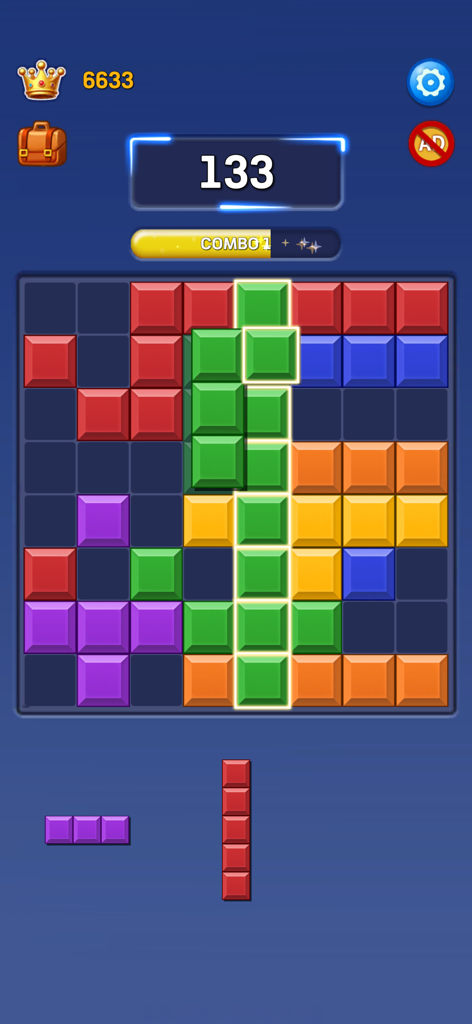 Block Puzzle : Match Combo - Gameplay screenshot of Block Puzzle Match Combo showing colorful blocks on an 8x8 grid