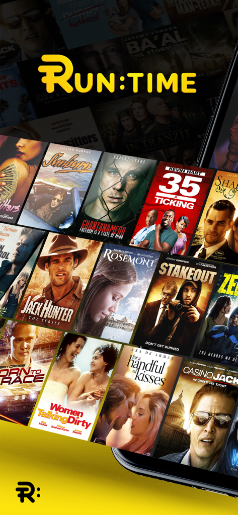 Runtime TV - Interfaz de la aplicación Runtime TV que muestra una cuadrícula de pósteres de películas y series para transmisión gratuita