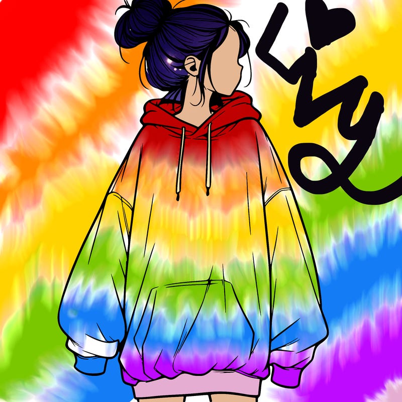 realistic girl with a oversized sweatshirt on and a bun