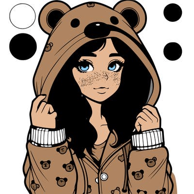 realistic girl in a animal pjs hoodie