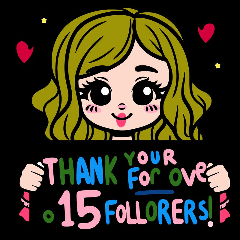 pretty girl holding a sign that says "thank you for over 15 followers!"