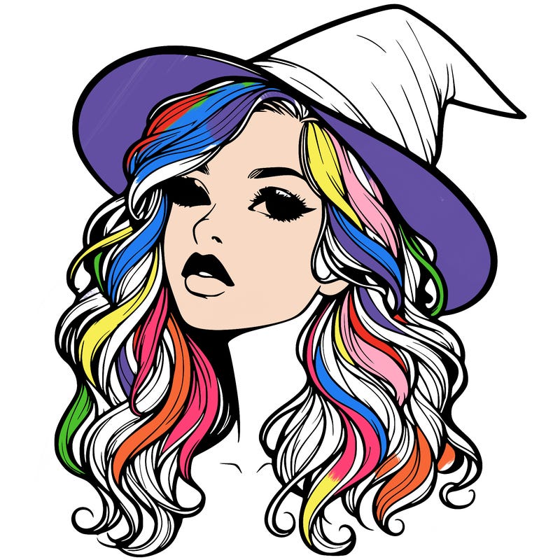 realistic witch girl with wavy hair and lips