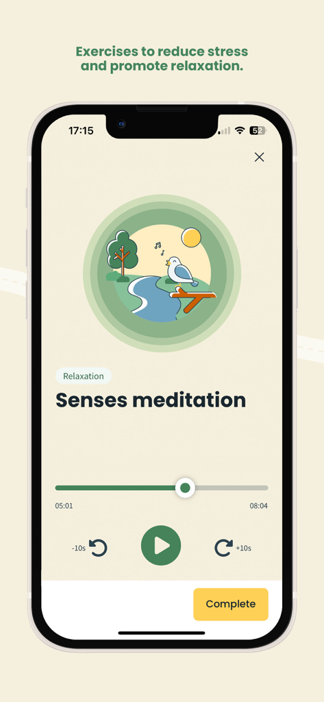 Untire Now - Untire Now App-Oberfläche für Achtsamkeitsmeditations- und Entspannungsübungen