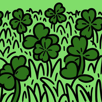 a field of three leaf clovers with 1 hidden four leaf clover