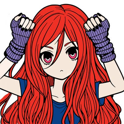 long haired girl with fingerless gloves
