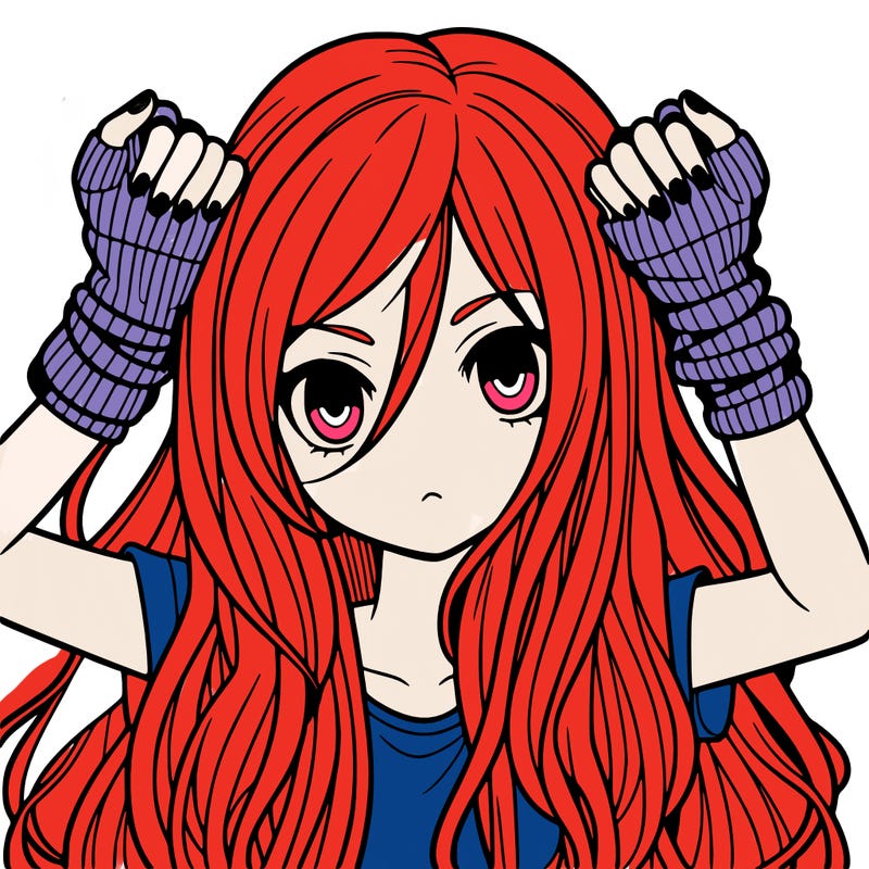 long haired girl with fingerless gloves