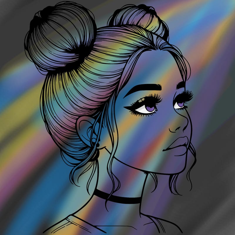 realistic girl with buns on the top of her head