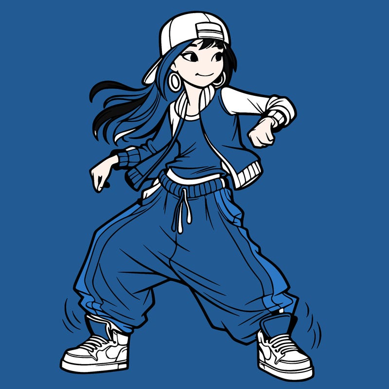 teenage girl doing street dance in baggy clothes