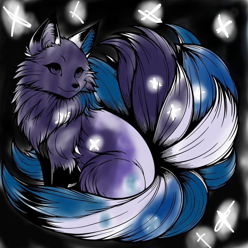 realistic detailed 9 tailed anime fox