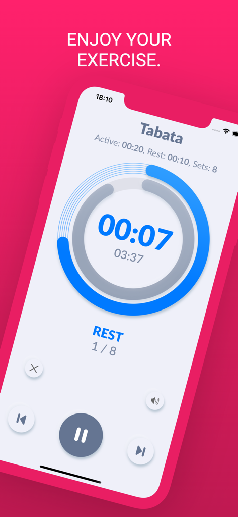 A minimalist interval timer interface showing a Tabata rest countdown