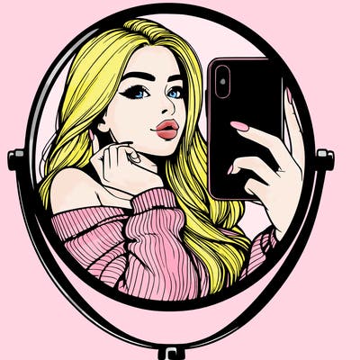 realistic girl taking mirror selfie beautiful