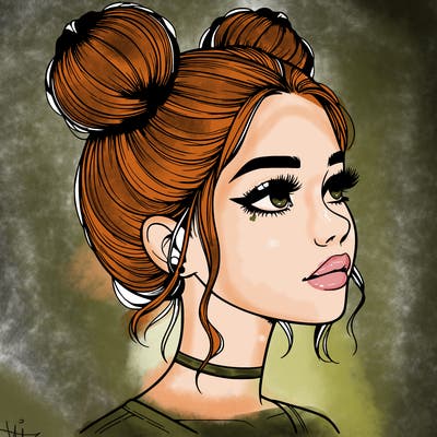 realistic girl with buns on the top of her head