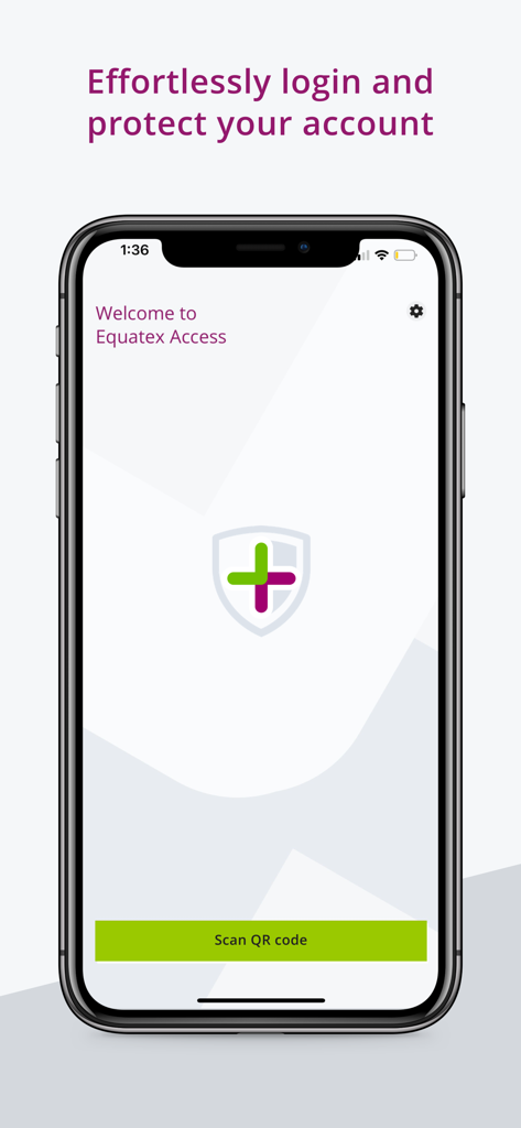 EquateAccess login screen with a button to scan a QR code