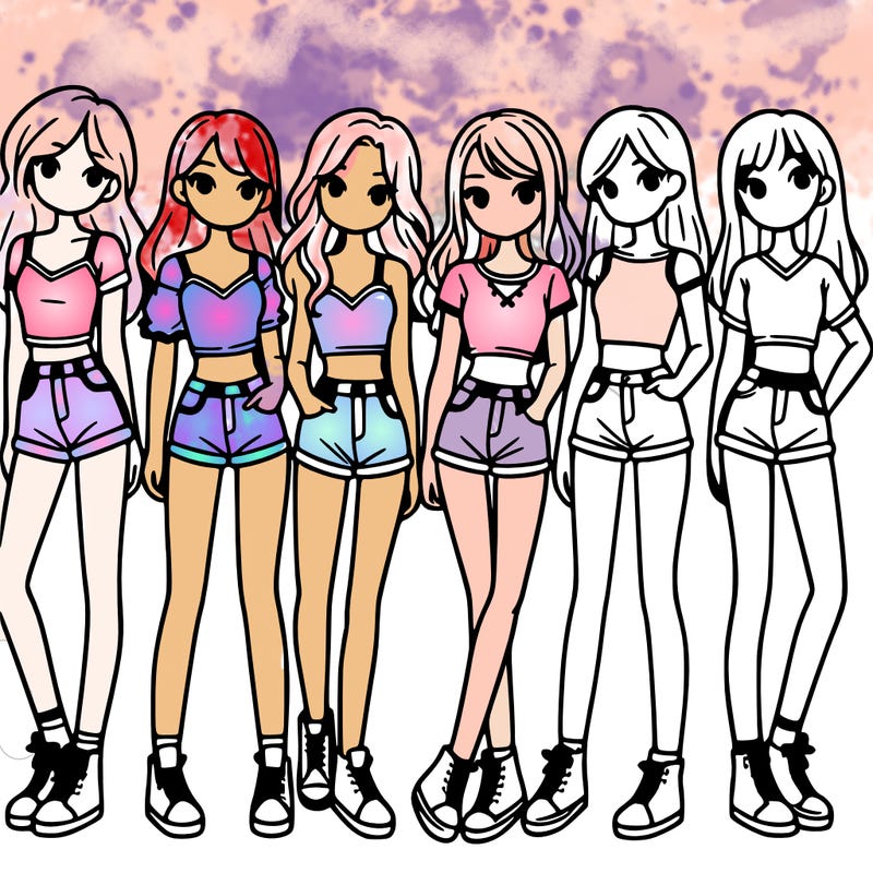 a group of girls wearing crop tops and shorts