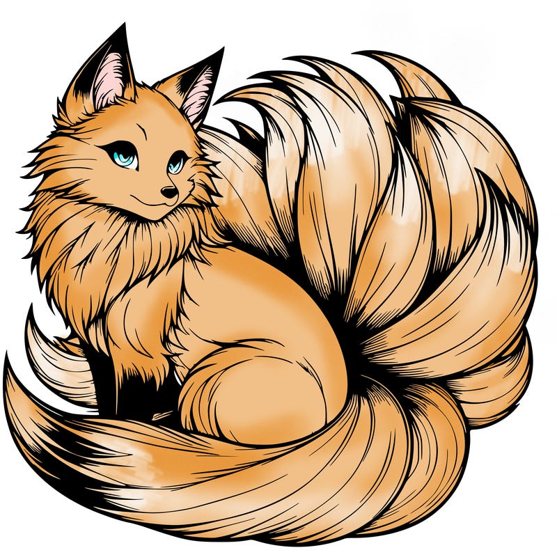 realistic detailed 9 tailed anime fox