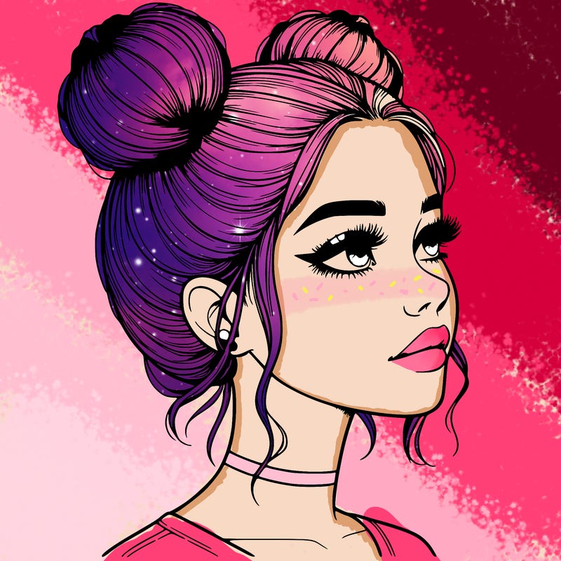 realistic girl with buns on the top of her head