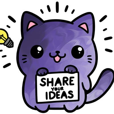 a cute cat saying share your ideas