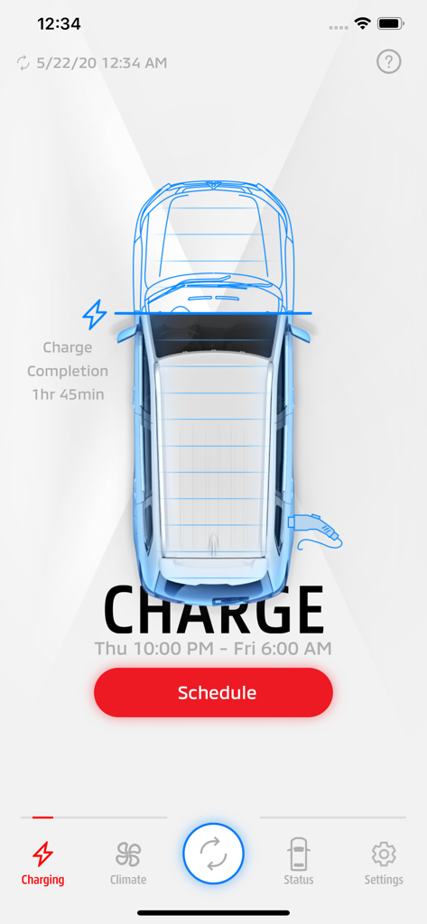OUTLANDER PHEV Remote Ctrl - Application OUTLANDER PHEV Remote Ctrl affichant l'état de charge et le calendrier du véhicule