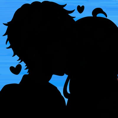 a boy and girl kissing anime