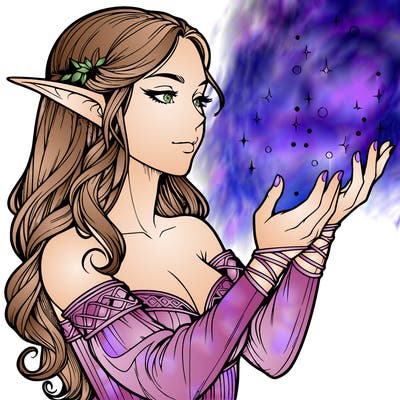 realistic elf girl doing magic