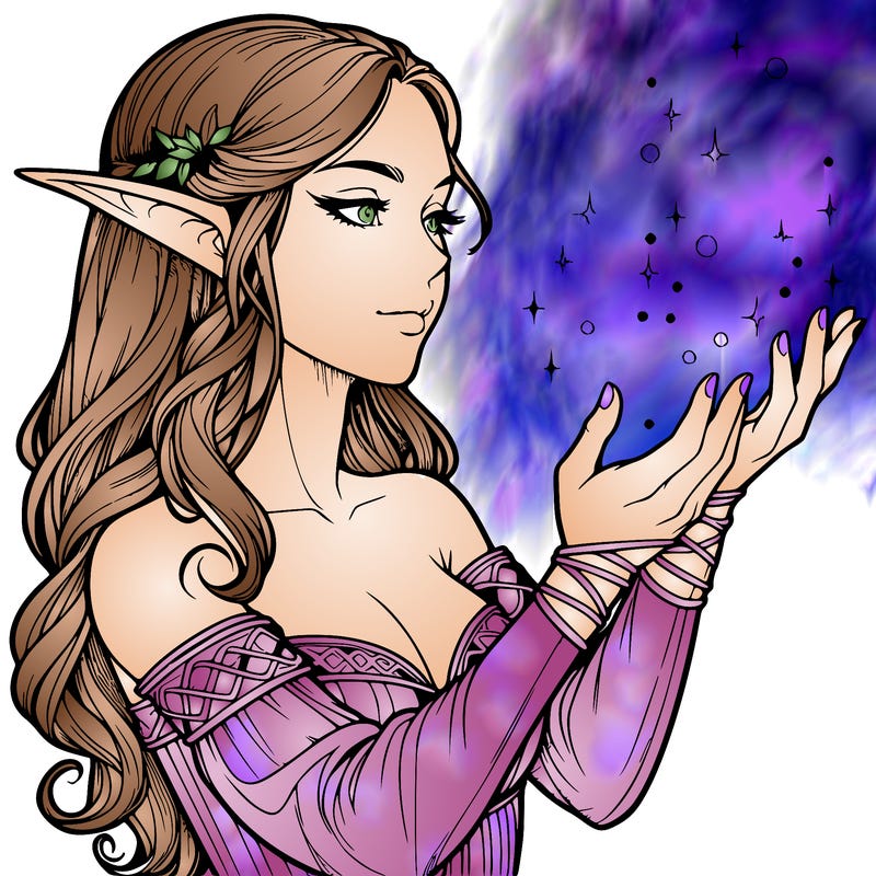 realistic elf girl doing magic