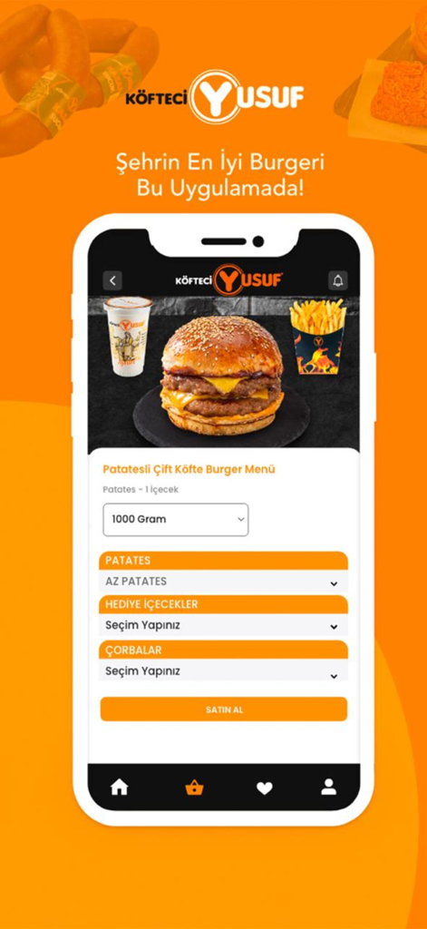 Köfteci Yusuf - Screenshot of the Kofteci Yusuf app displaying a burger menu with customization options