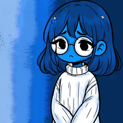 sad girl with glasses in a sweater