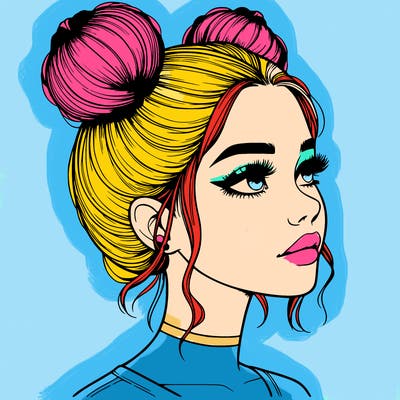 realistic girl with buns on the top of her head
