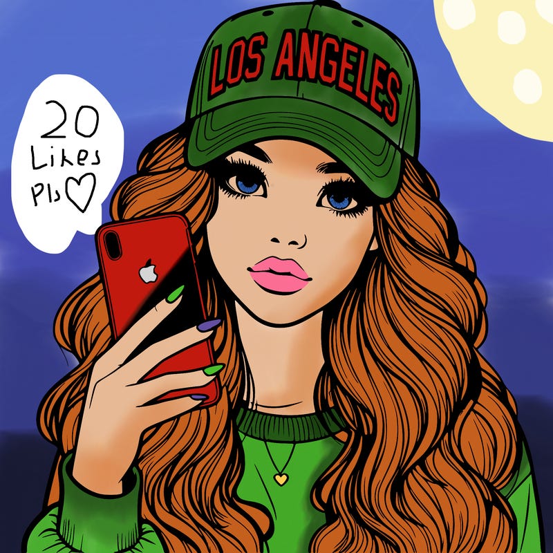 realistic beautiful girl wearing los ángeles cap holding an iphone