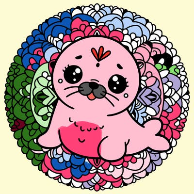 a cute baby seal mandala