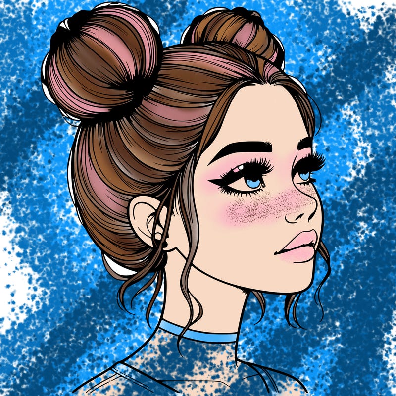 realistic girl with buns on the top of her head