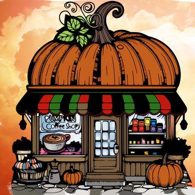 pumpkin coffee shop realistic