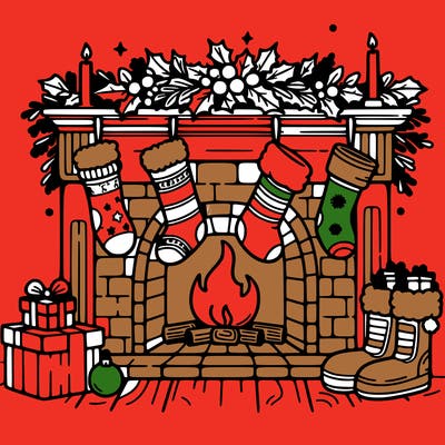 christmas fireplace with  stockings