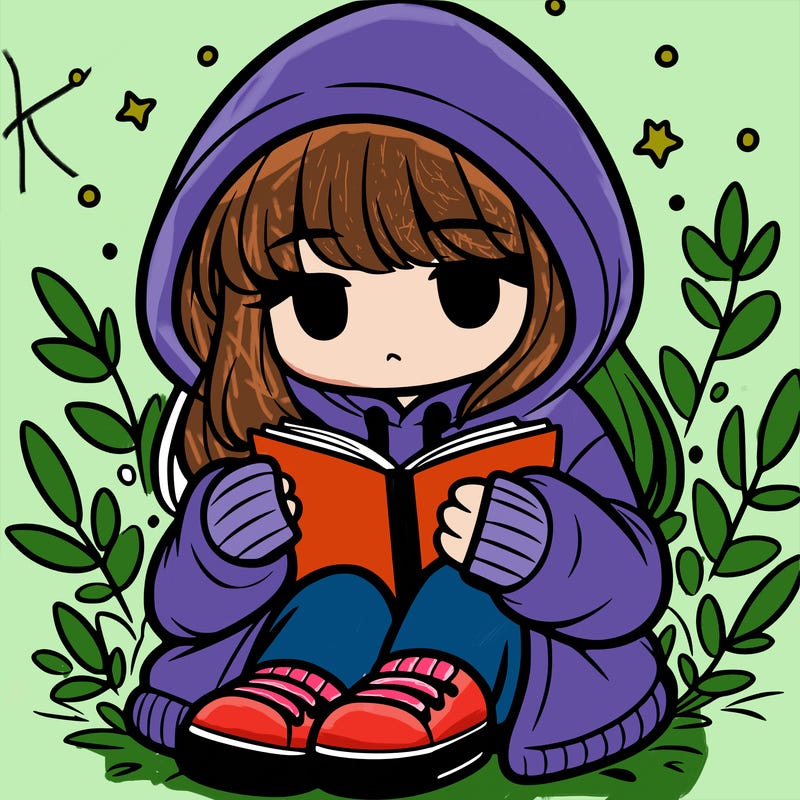 girl in oversized hoodie reading a book