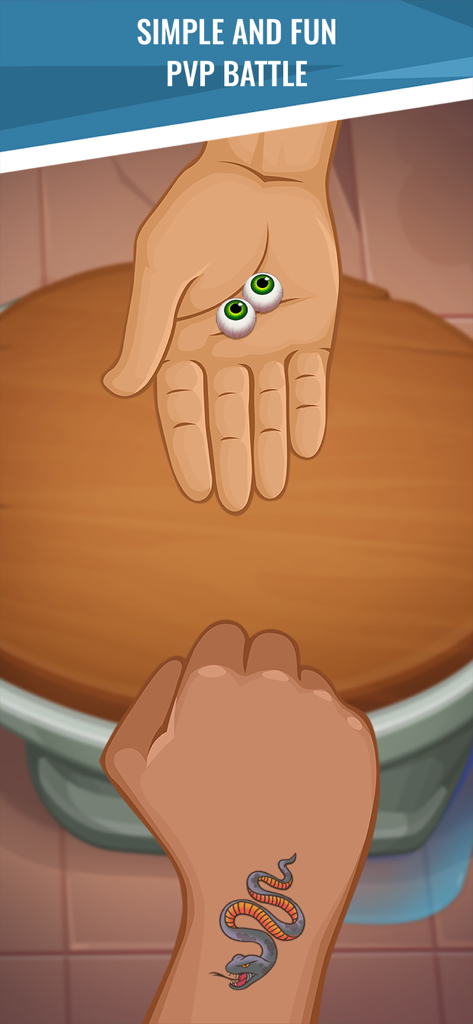 Hoosegow: Prison Survival - A hand holding two eyeballs over a toilet lid during a PvP battle in the Hoosegow Prison Survival game.