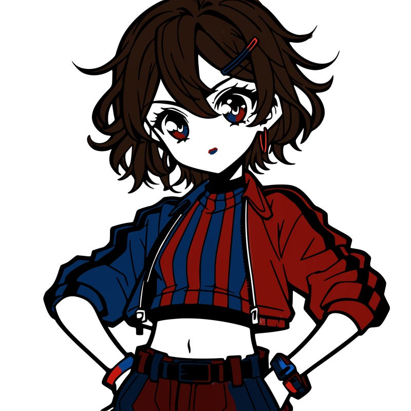 manga character wearing a crop top and shorts