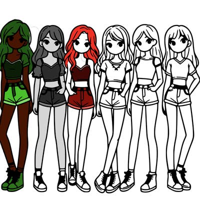 a group of girls wearing crop tops and shorts