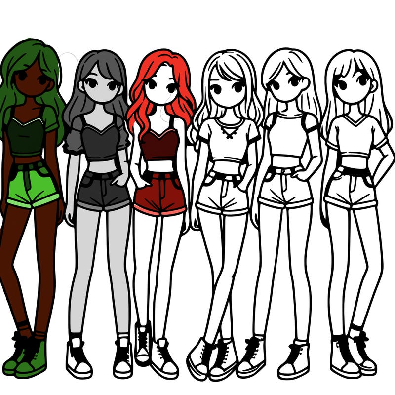 a group of girls wearing crop tops and shorts