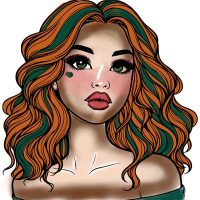 realistic girl with wavy hair and lips