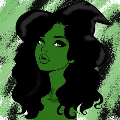 realistic witch girl with wavy hair and lips
