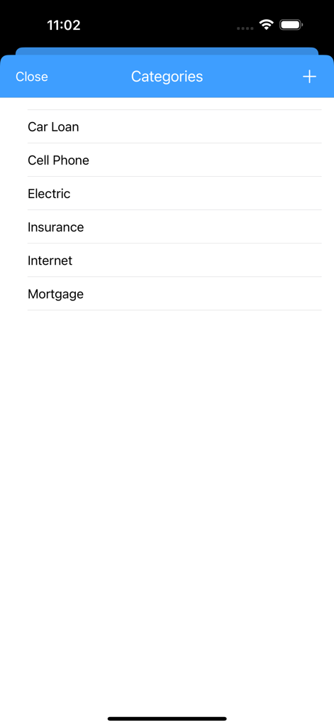 List of expense categories including mortgage and insurance in Simple Checkbook app