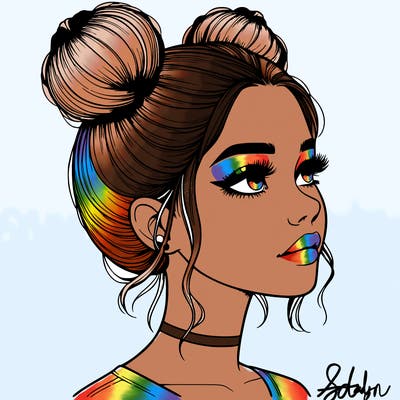 realistic girl with buns on the top of her head