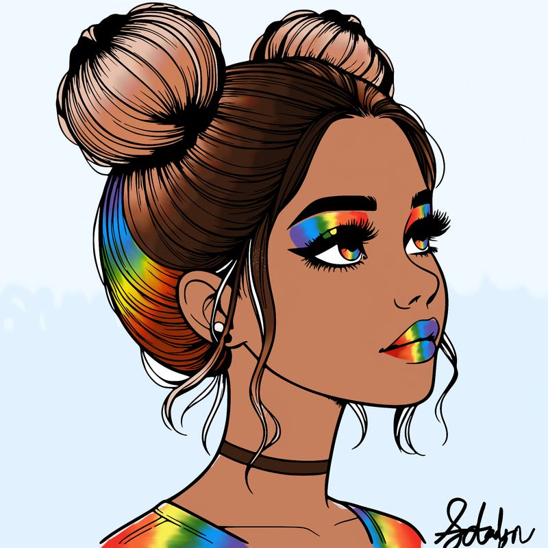 realistic girl with buns on the top of her head