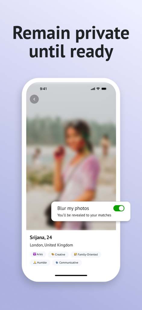 Milyo - Nepali Dating App - Milyo app interface showing the blur photos privacy feature for Nepali dating.