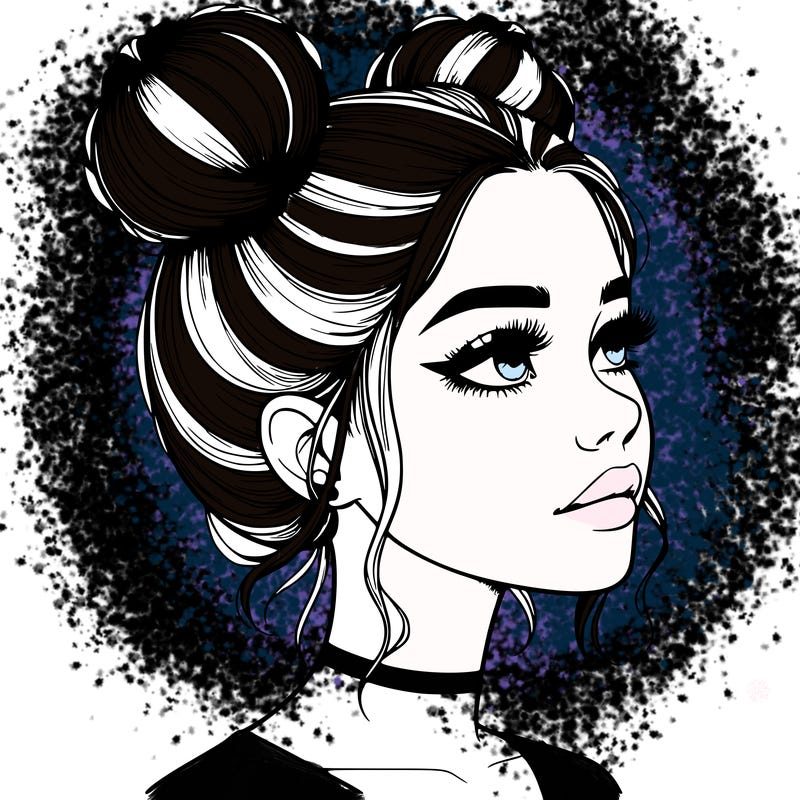 realistic girl with buns on the top of her head