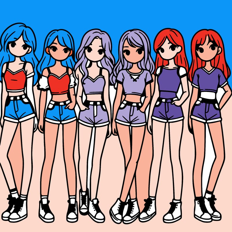 a group of girls wearing crop tops and shorts