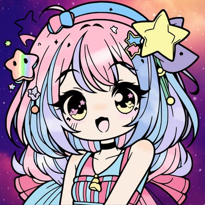 cute anime girl with star accessories