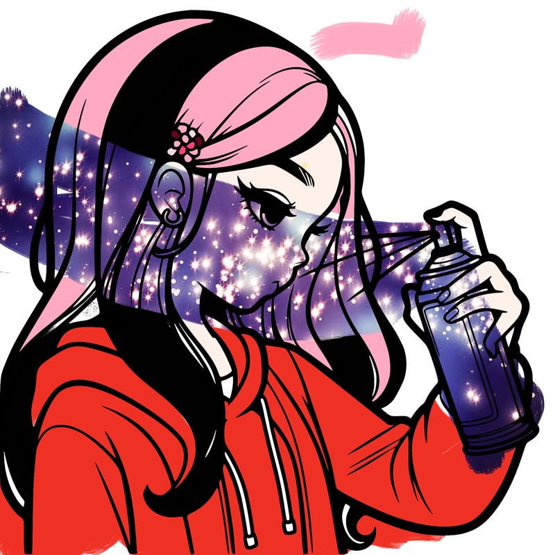 a realistic girl spray painting